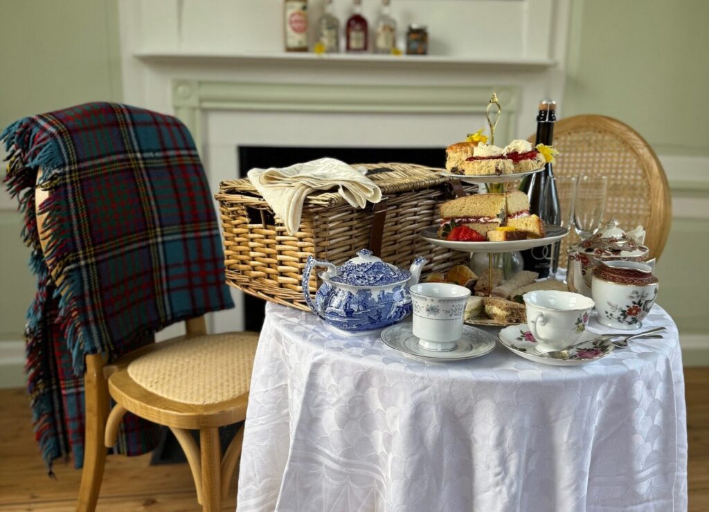 Afternoon tea inside the fishing lodge