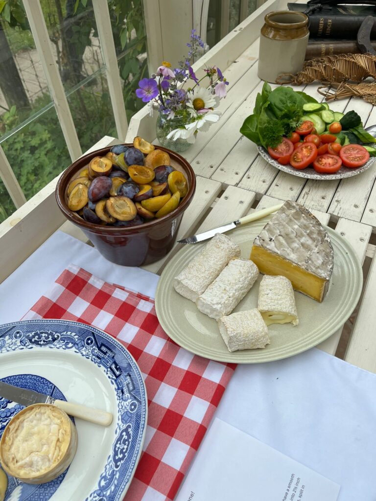 Authentic spread: rabbit terrine, suffolk cheese, suffolk rusks, food museum bread and seasonal vegetables and fruit.