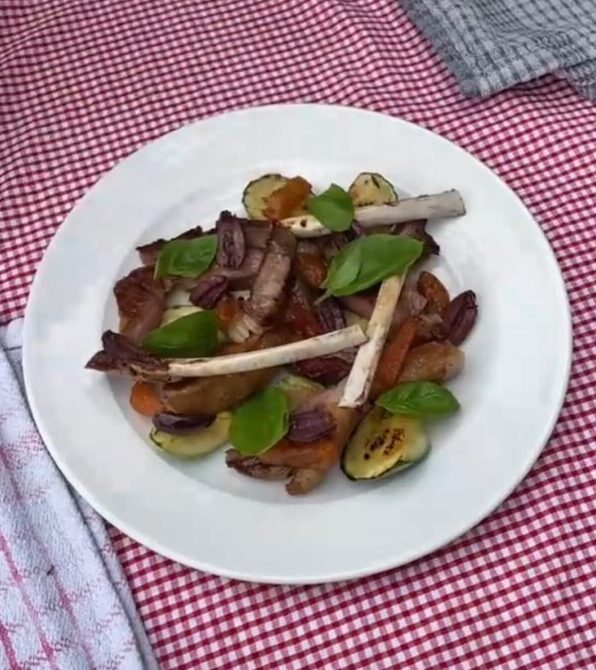 Lamb Cutlets with Garden Courgette, Dried Apricot & Kalamata Olive